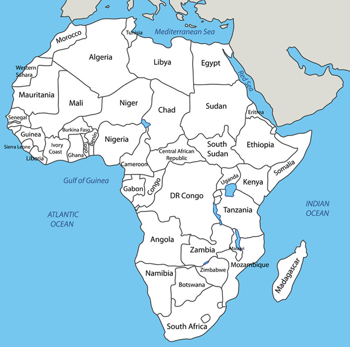 Carte vectorielle de l'Afrique en couleur blanche